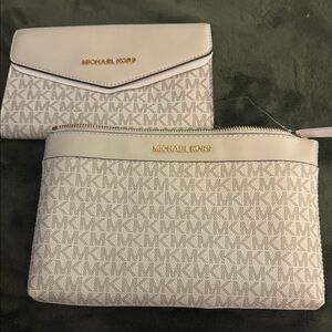 Michael Kors White and Gray Monogram Wallet and Pouch
